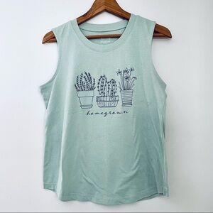 Homegrown Graphic Sleeveless Tank Top Pale Sage Mint Green Small 4-6
